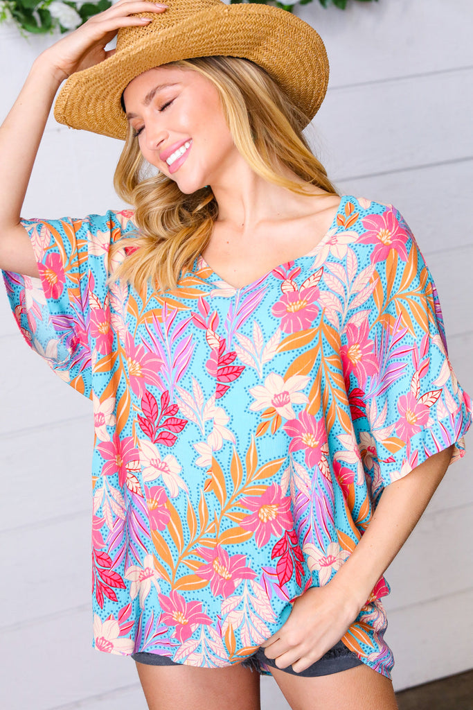 Multicolor Tropical Floral Print Woven Top-Timber Brooke Boutique, Online Women's Fashion Boutique in Amarillo, Texas