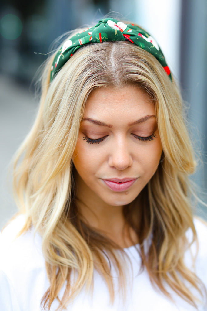 Green Snowman Christmas Top Knot Headband-Timber Brooke Boutique, Online Women's Fashion Boutique in Amarillo, Texas