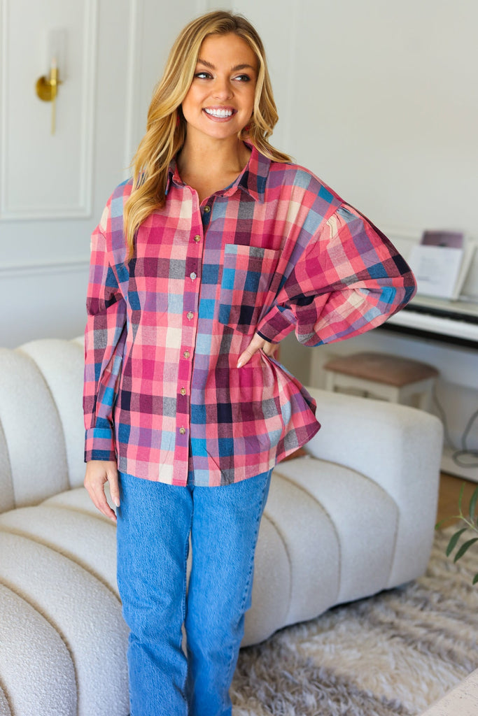 Check It Out Mauve Washed Plaid Button Up Top-Timber Brooke Boutique, Online Women's Fashion Boutique in Amarillo, Texas