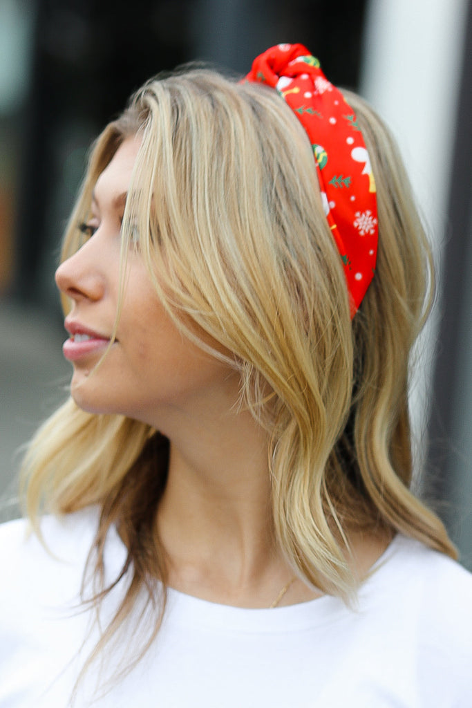 Red Christmas Print Top Knot Headband-Timber Brooke Boutique, Online Women's Fashion Boutique in Amarillo, Texas