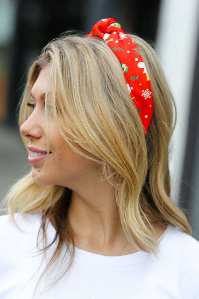 Red Christmas Print Top Knot Headband-Timber Brooke Boutique, Online Women's Fashion Boutique in Amarillo, Texas