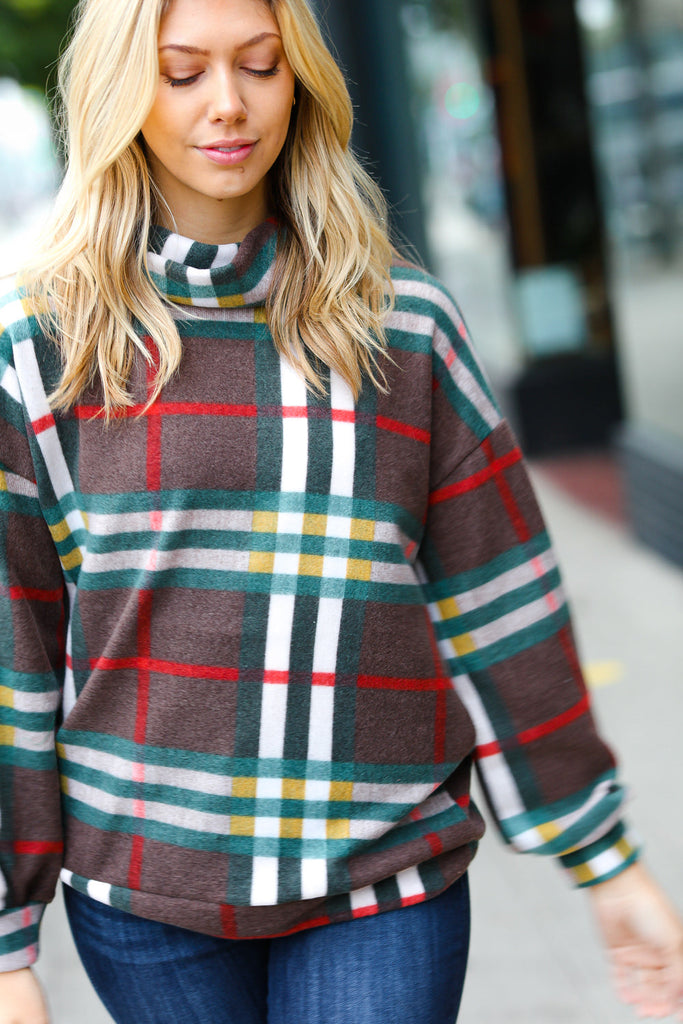 Embrace The Joy Multicolor Plaid Turtleneck Sweater-Timber Brooke Boutique, Online Women's Fashion Boutique in Amarillo, Texas