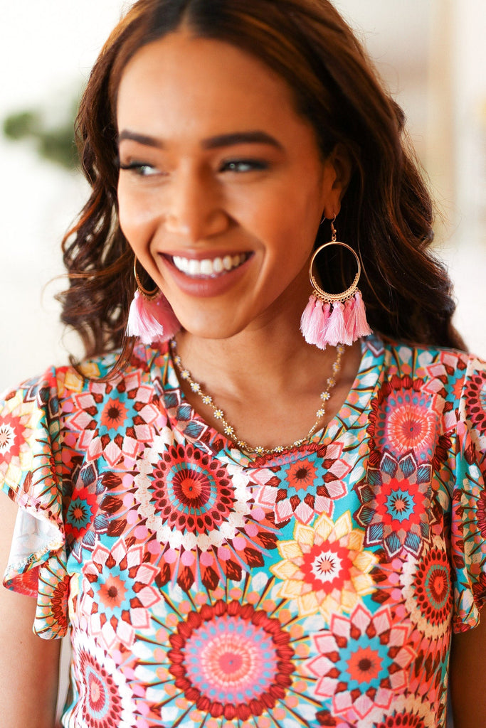 Blush Fringe Tassel Hoop Earrings-Timber Brooke Boutique, Online Women's Fashion Boutique in Amarillo, Texas