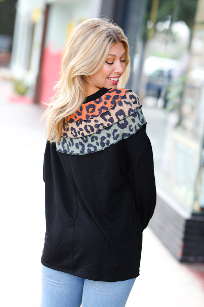 Black Multicolor Leopard Waffle Out Seam Top-Timber Brooke Boutique, Online Women's Fashion Boutique in Amarillo, Texas