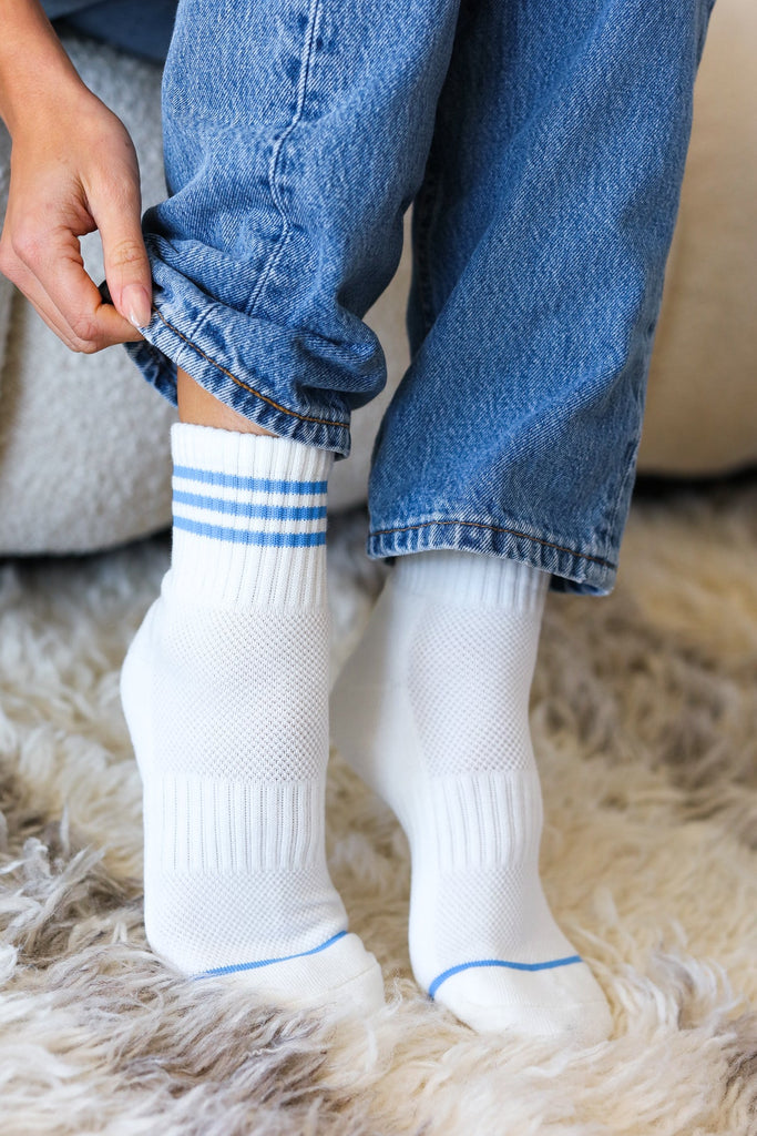 White & Blue Sporty Ankle Socks-Timber Brooke Boutique, Online Women's Fashion Boutique in Amarillo, Texas