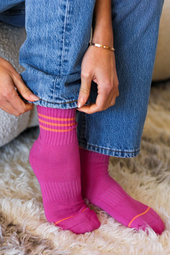 Fuchsia Sporty Ankle Socks-Timber Brooke Boutique, Online Women's Fashion Boutique in Amarillo, Texas
