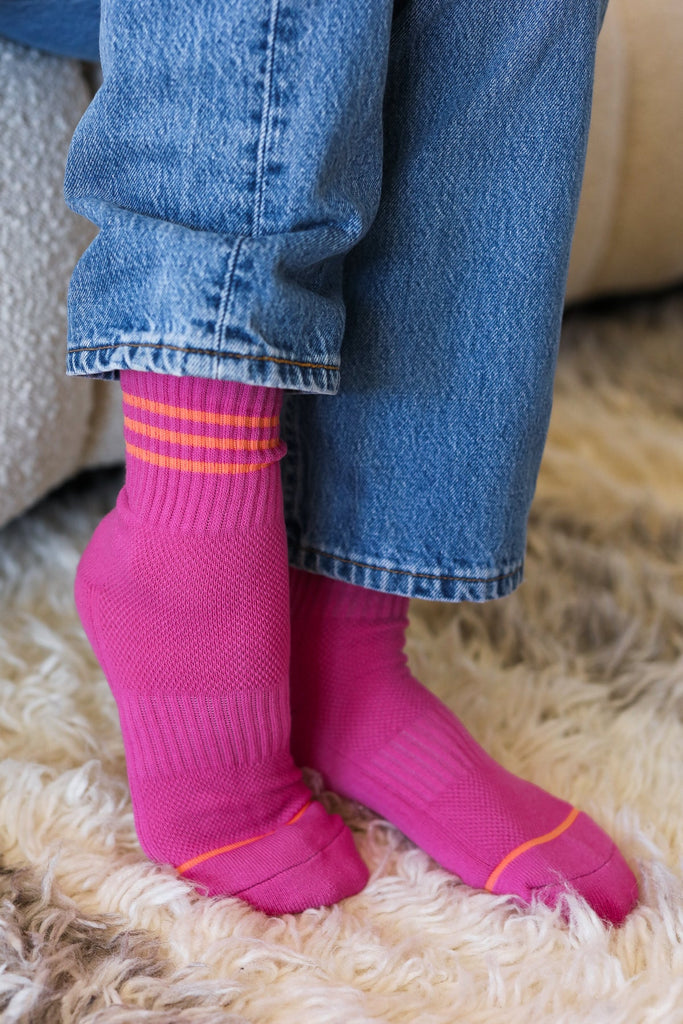 Fuchsia Sporty Ankle Socks-Timber Brooke Boutique, Online Women's Fashion Boutique in Amarillo, Texas