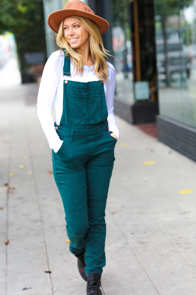 Feeling The Love Teal High Waist Denim Double Cuff Overalls-Timber Brooke Boutique, Online Women's Fashion Boutique in Amarillo, Texas