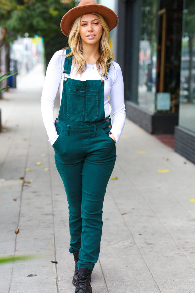 Feeling The Love Teal High Waist Denim Double Cuff Overalls-Timber Brooke Boutique, Online Women's Fashion Boutique in Amarillo, Texas