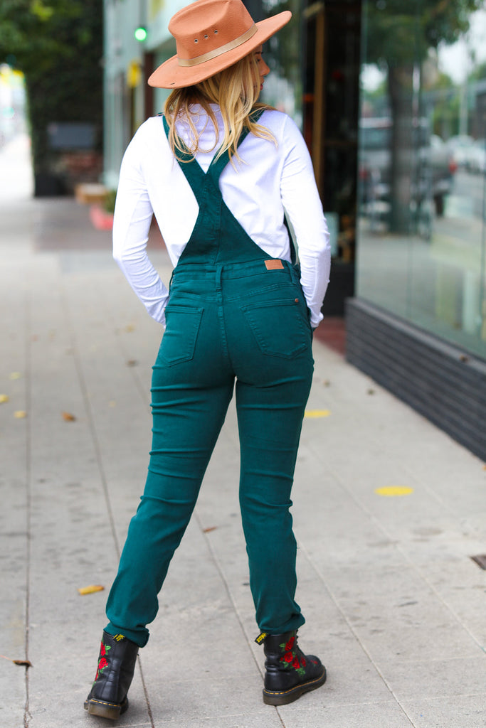 Feeling The Love Teal High Waist Denim Double Cuff Overalls-Timber Brooke Boutique, Online Women's Fashion Boutique in Amarillo, Texas