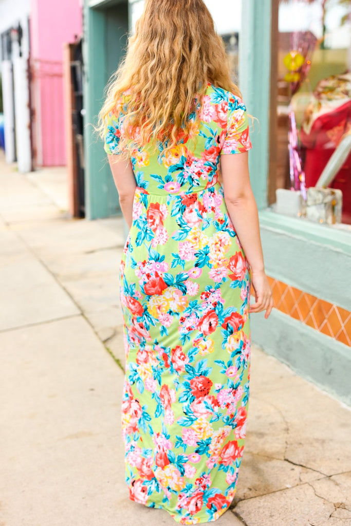Diva Dreams Lime Floral Print Fit & Flare Maxi Dress-Timber Brooke Boutique, Online Women's Fashion Boutique in Amarillo, Texas