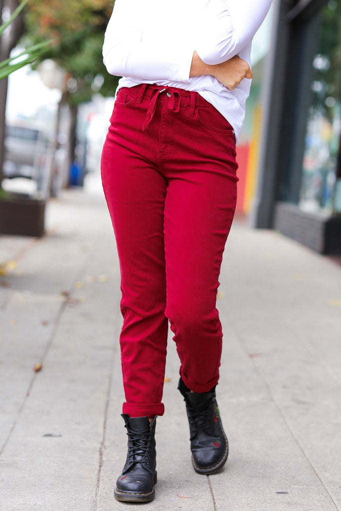 Under The Tree Scarlet High Waist Drawstring Jeans-Timber Brooke Boutique, Online Women's Fashion Boutique in Amarillo, Texas
