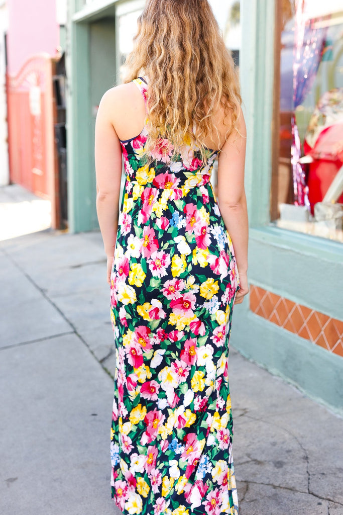 Easy Living Navy Floral Sleeveless Maxi Dress-Timber Brooke Boutique, Online Women's Fashion Boutique in Amarillo, Texas