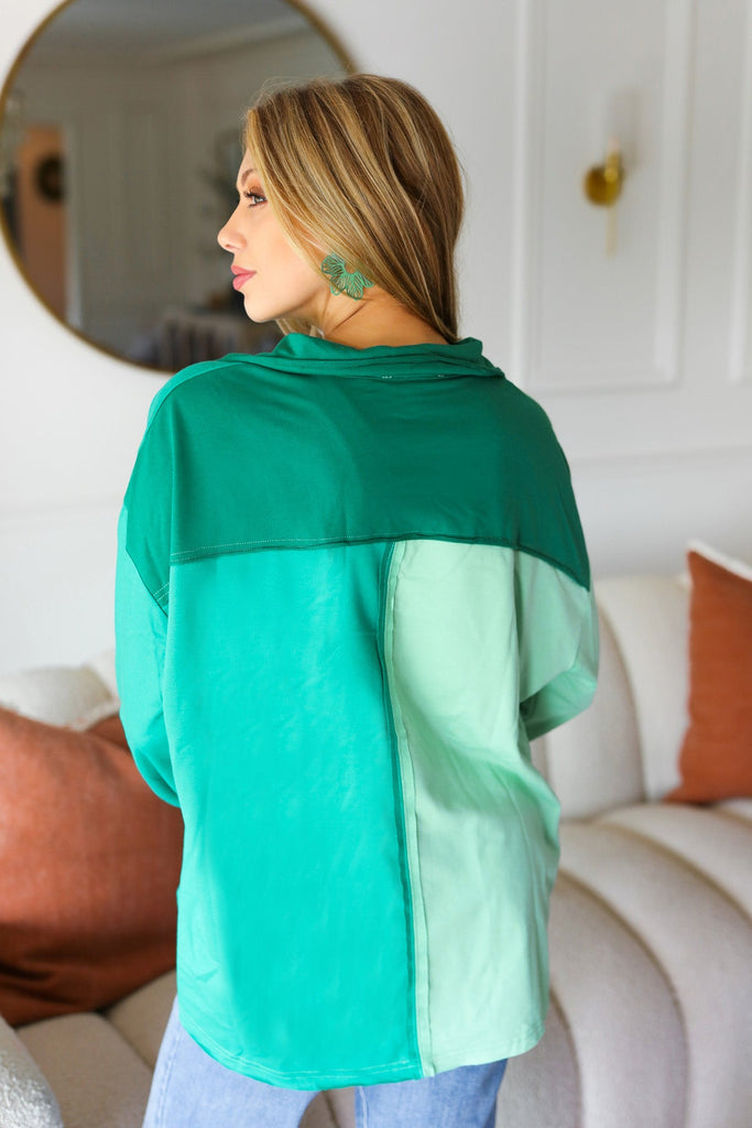 On The Way Up Mint Color Block Button Down Pullover-Timber Brooke Boutique, Online Women's Fashion Boutique in Amarillo, Texas