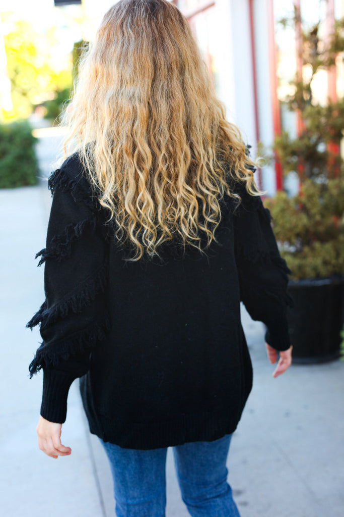 Make Your Day Black Fringe Detail Open Cardigan-Timber Brooke Boutique, Online Women's Fashion Boutique in Amarillo, Texas