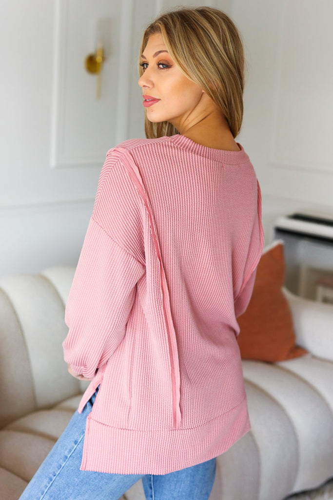Sublime Rose Mineral Wash Rib Knit Pullover Top-Timber Brooke Boutique, Online Women's Fashion Boutique in Amarillo, Texas