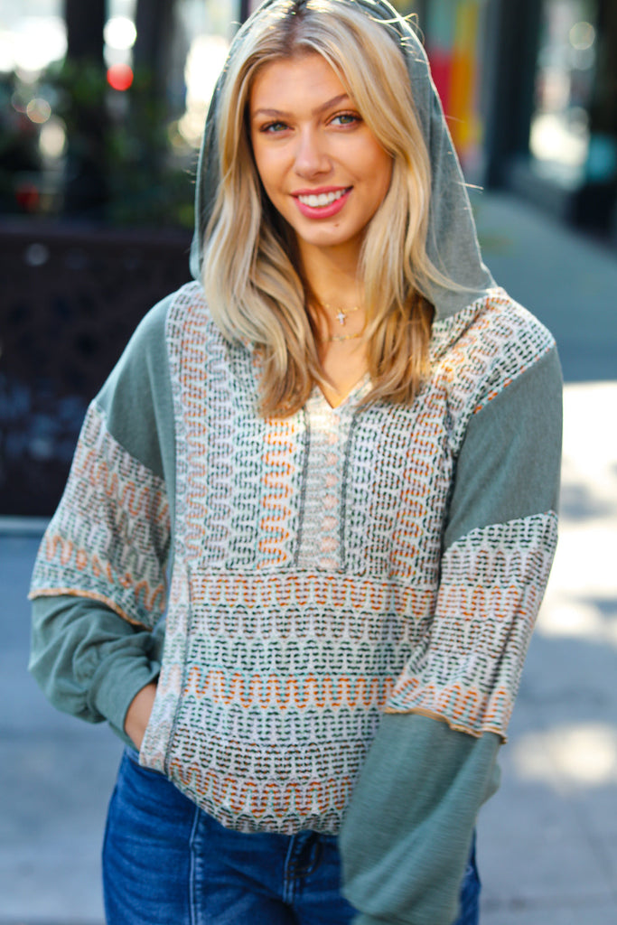 Take All Of Me Olive Vintage Chevron Notched Hoodie-Timber Brooke Boutique, Online Women's Fashion Boutique in Amarillo, Texas