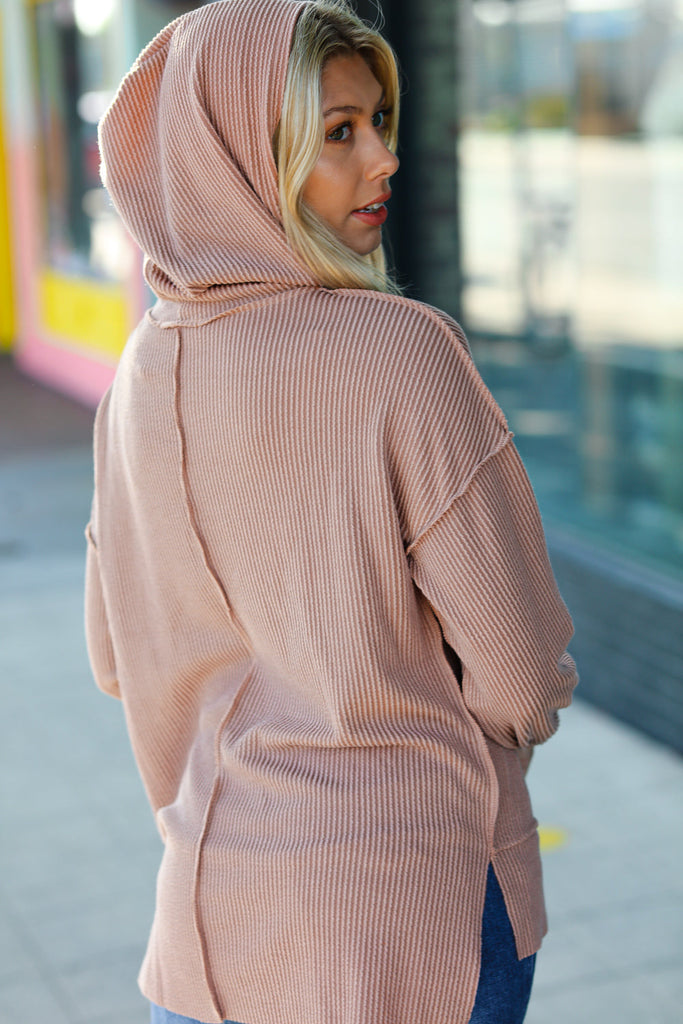 Latte Mineral Wash Rib Knit Hoodie-Timber Brooke Boutique, Online Women's Fashion Boutique in Amarillo, Texas
