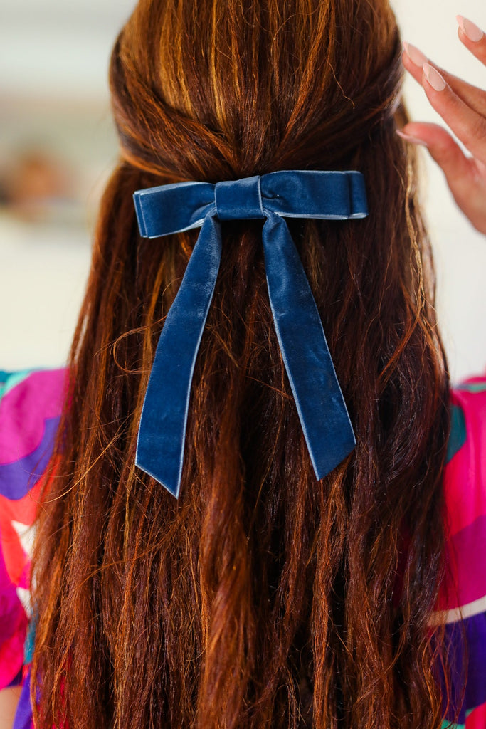 Navy Blue Velvet Clip-On Double Bow-Timber Brooke Boutique, Online Women's Fashion Boutique in Amarillo, Texas