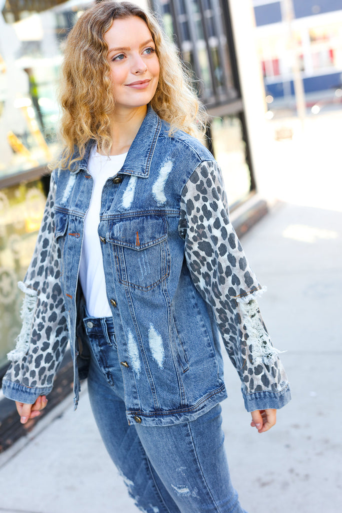 Give It Your All Denim Animal Distressed Jean Jacket-Timber Brooke Boutique, Online Women's Fashion Boutique in Amarillo, Texas
