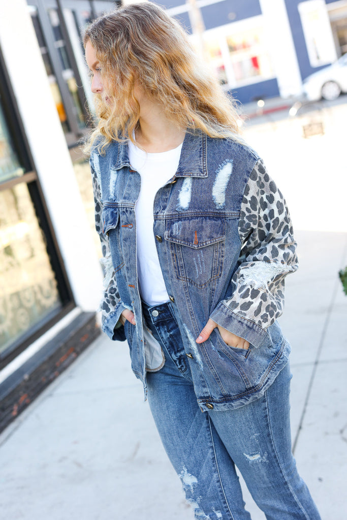 Give It Your All Denim Animal Distressed Jean Jacket-Timber Brooke Boutique, Online Women's Fashion Boutique in Amarillo, Texas