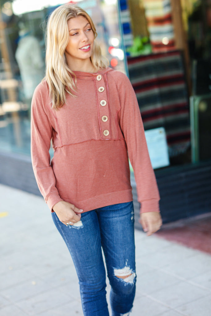 Cozy Up Rust Princess Line Out Seam Button Down Hoodie-Timber Brooke Boutique, Online Women's Fashion Boutique in Amarillo, Texas