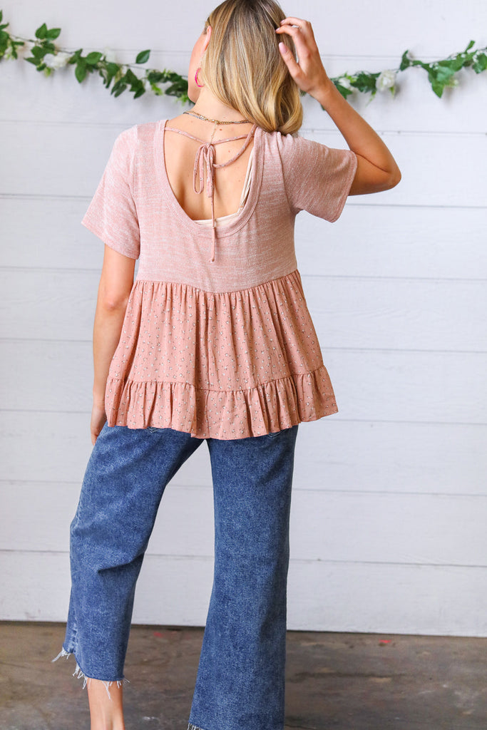 Mauve Tie Back Crinkle Floral Top-Timber Brooke Boutique, Online Women's Fashion Boutique in Amarillo, Texas
