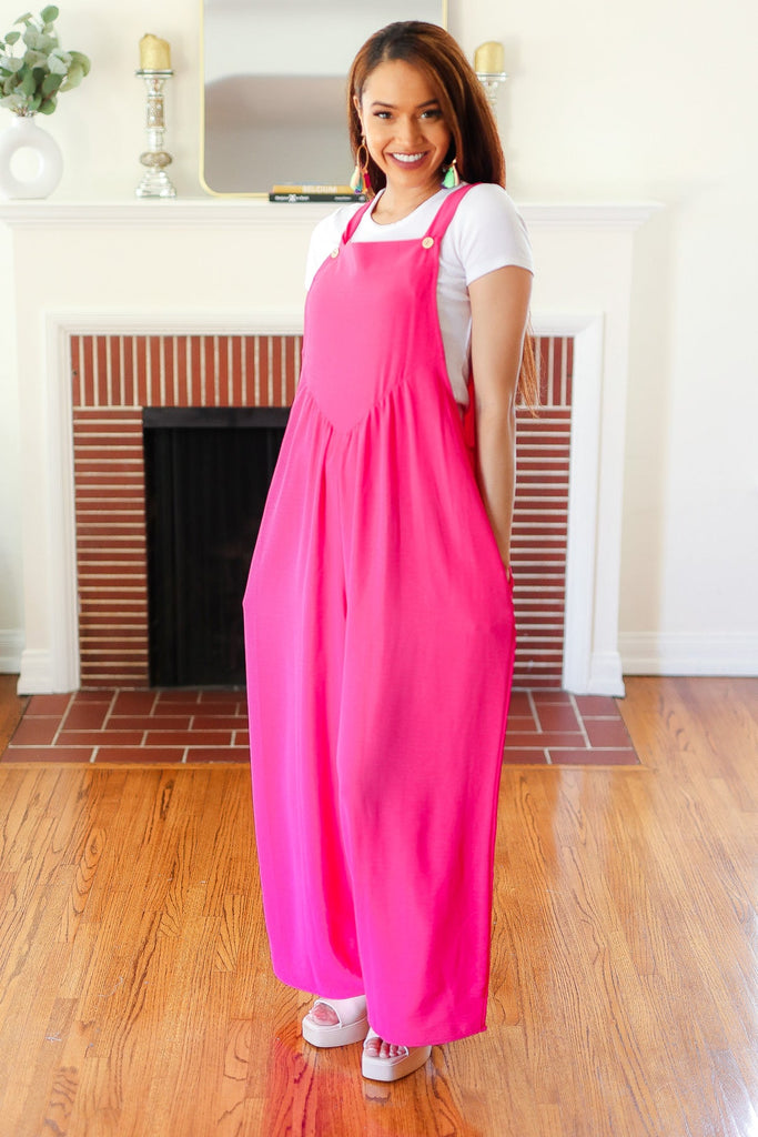 Summer Dreaming Pink Wide Leg Suspender Overall Jumpsuit-Timber Brooke Boutique, Online Women's Fashion Boutique in Amarillo, Texas
