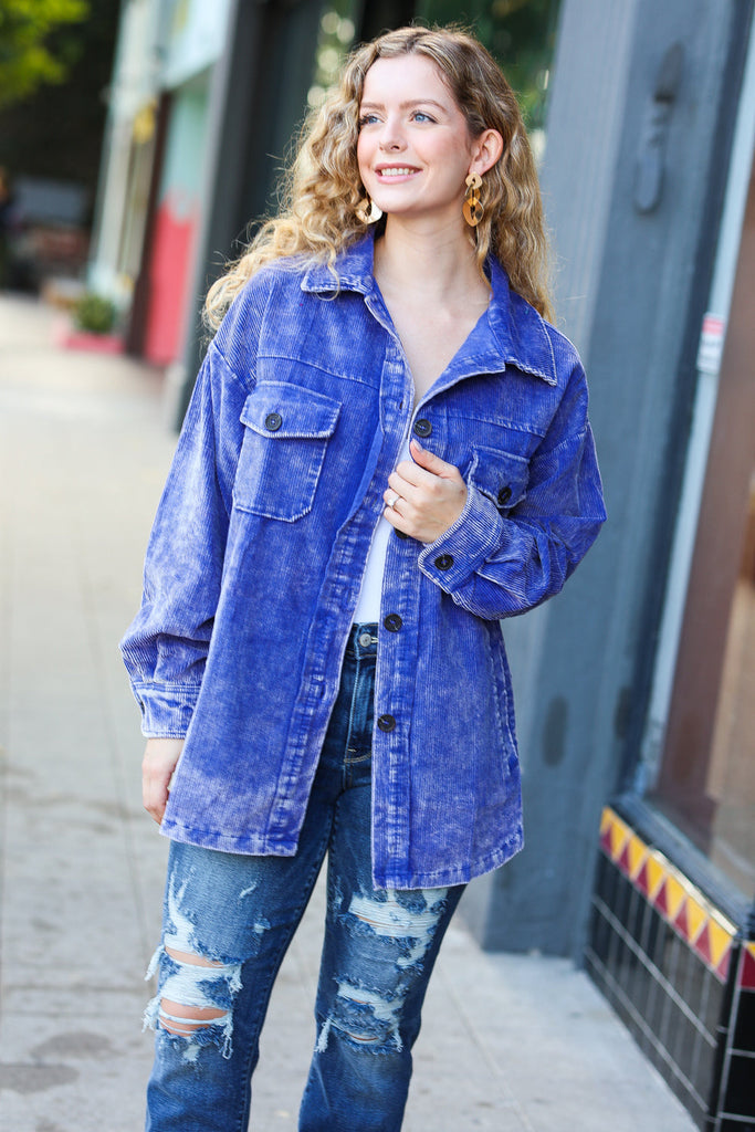 Call On Me Blue Vintage Oversized Corduroy Shacket-Coats & Jackets-Timber Brooke Boutique, Online Women's Fashion Boutique in Amarillo, Texas