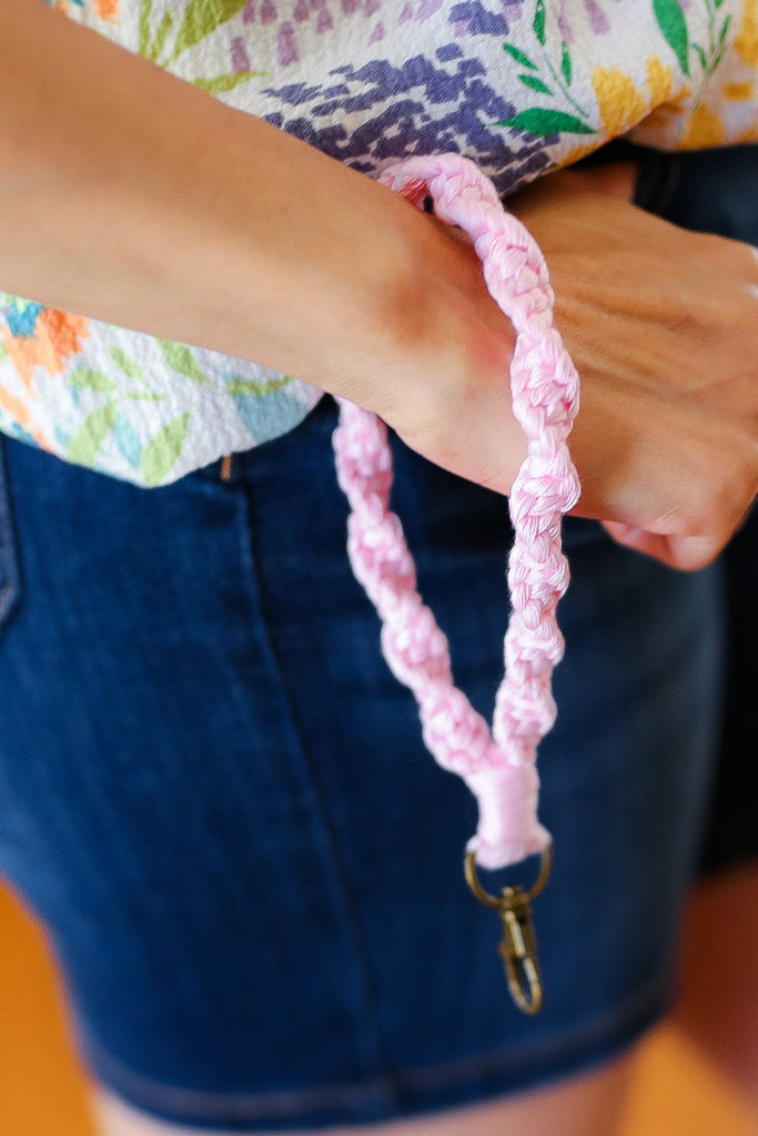 Baby Pink Hand Woven Braid Wristlet Keychain-Timber Brooke Boutique, Online Women's Fashion Boutique in Amarillo, Texas