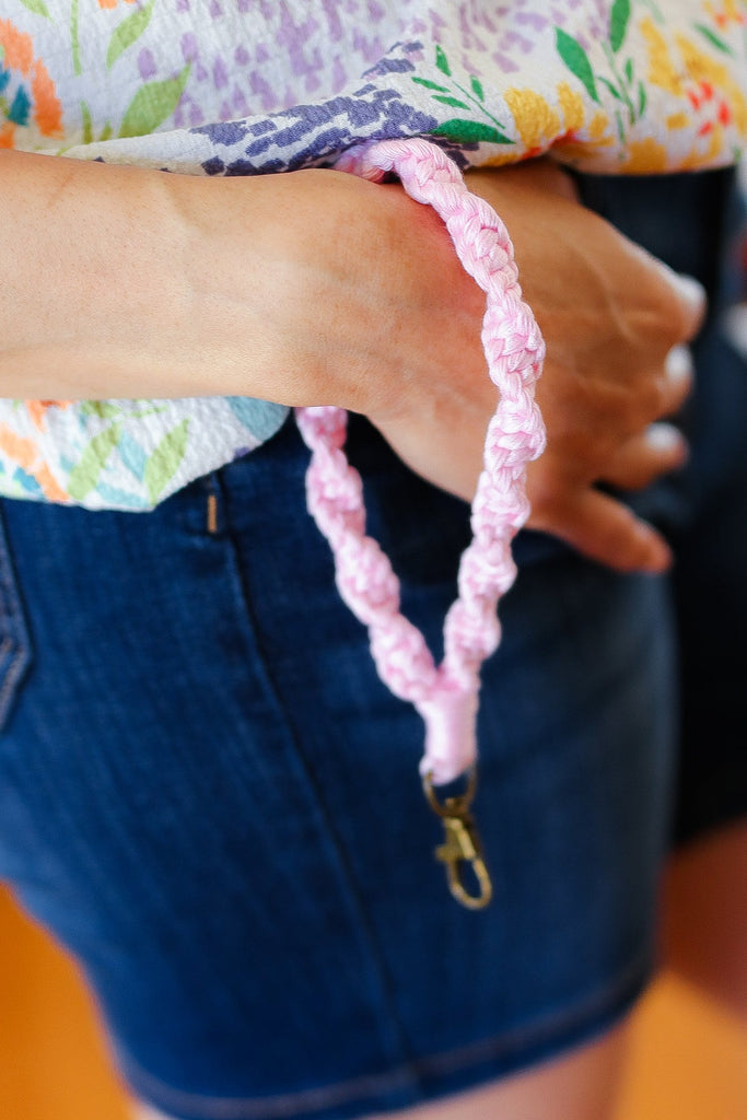 Baby Pink Hand Woven Braid Wristlet Keychain-Timber Brooke Boutique, Online Women's Fashion Boutique in Amarillo, Texas