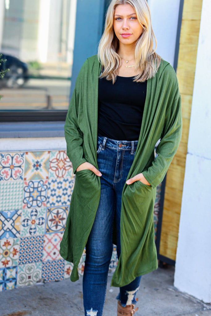 Over The Moon Olive Hacci Midi Open Cardigan-Timber Brooke Boutique, Online Women's Fashion Boutique in Amarillo, Texas