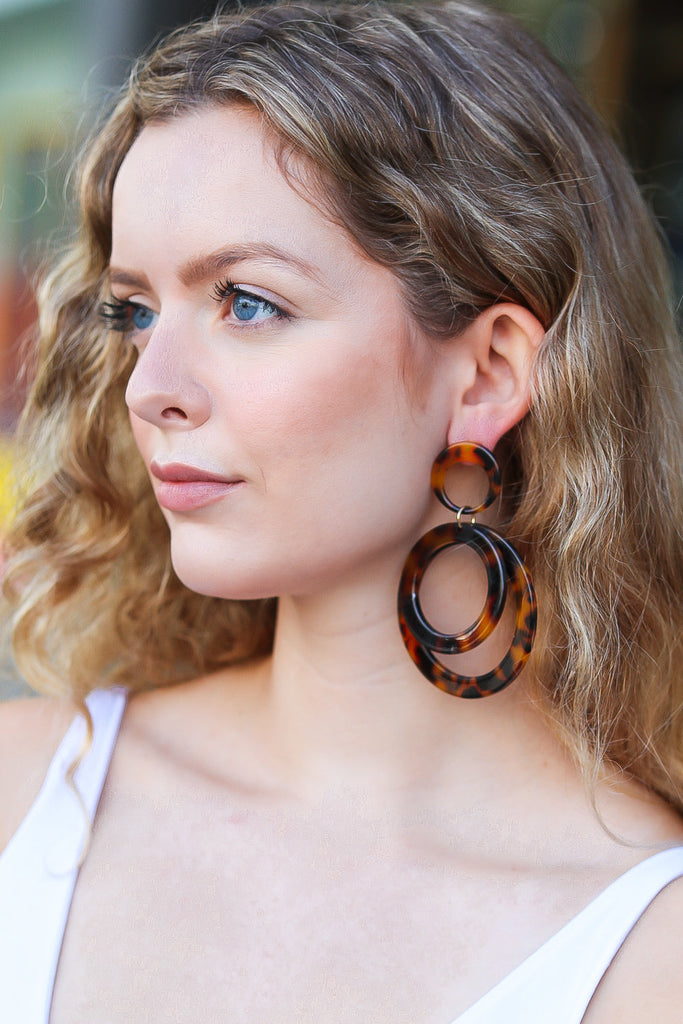 Tortoise Double Hoop Dangle Earrings-Timber Brooke Boutique, Online Women's Fashion Boutique in Amarillo, Texas