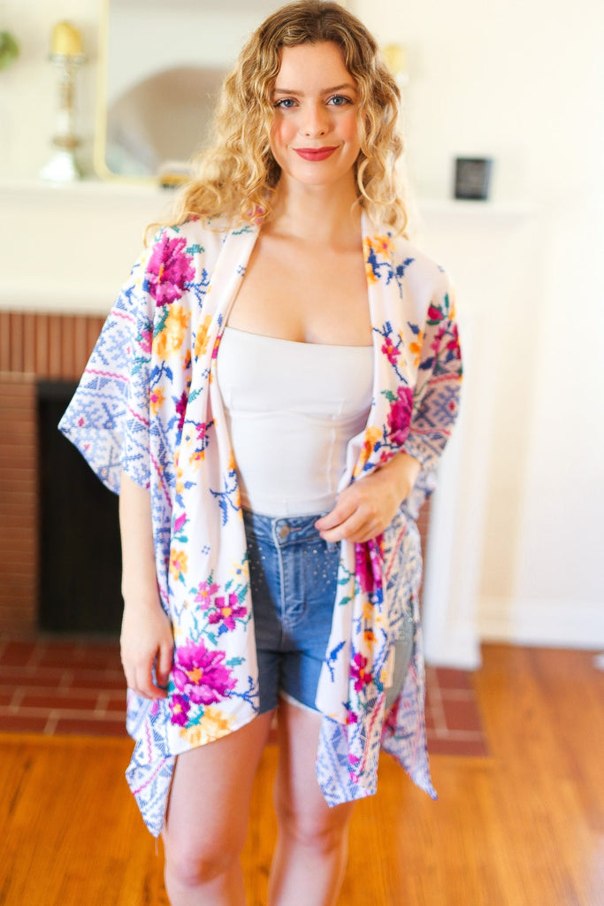 In Your Dreams Ivory Floral Border Print Open Kimono-Timber Brooke Boutique, Online Women's Fashion Boutique in Amarillo, Texas