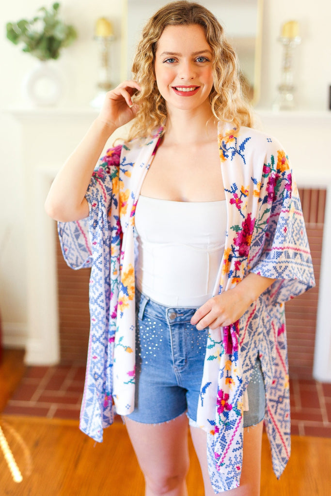 In Your Dreams Ivory Floral Border Print Open Kimono-Timber Brooke Boutique, Online Women's Fashion Boutique in Amarillo, Texas
