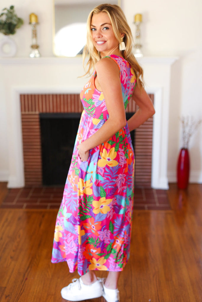 Diva Dreams Multicolor Tropical Floral Fit & Flare Maxi Dress-Timber Brooke Boutique, Online Women's Fashion Boutique in Amarillo, Texas