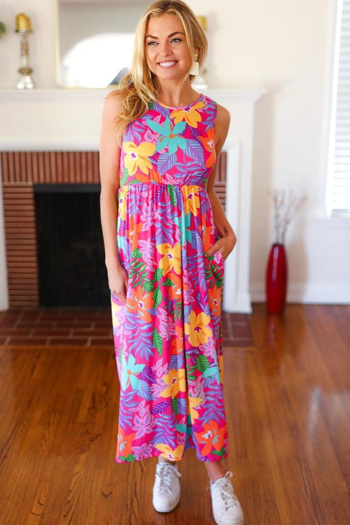 Diva Dreams Multicolor Tropical Floral Fit & Flare Maxi Dress-Timber Brooke Boutique, Online Women's Fashion Boutique in Amarillo, Texas