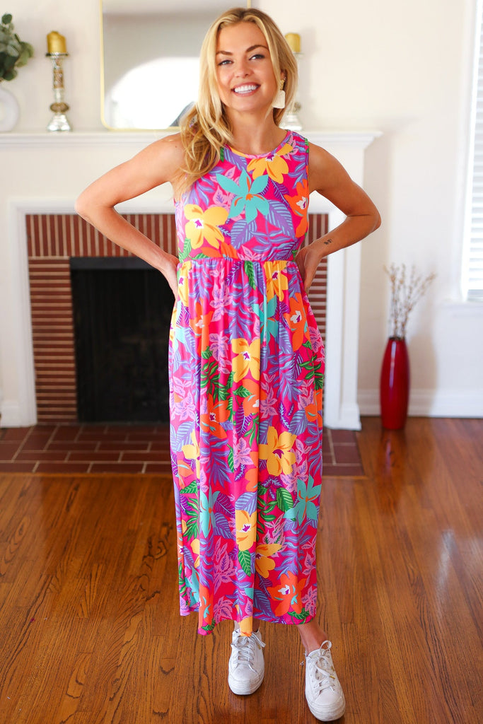 Diva Dreams Multicolor Tropical Floral Fit & Flare Maxi Dress-Timber Brooke Boutique, Online Women's Fashion Boutique in Amarillo, Texas