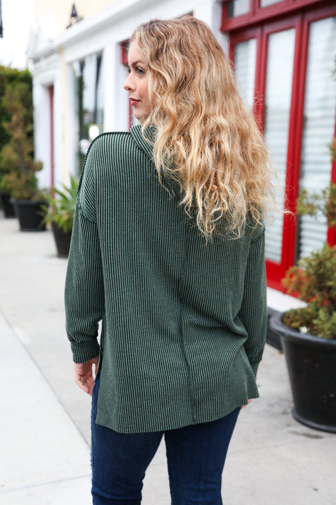 A New Day Forest Green Mineral Wash Rib Knit Hoodie-Timber Brooke Boutique, Online Women's Fashion Boutique in Amarillo, Texas