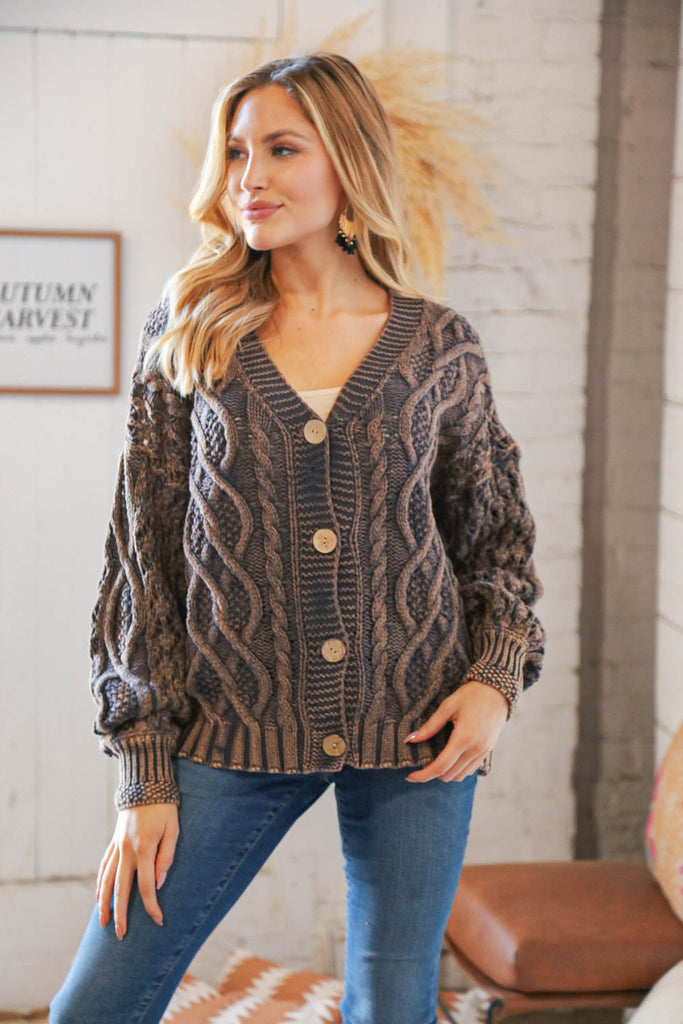 Brunette Bold & Classy Cable Knit Crop Cardigan-Timber Brooke Boutique, Online Women's Fashion Boutique in Amarillo, Texas