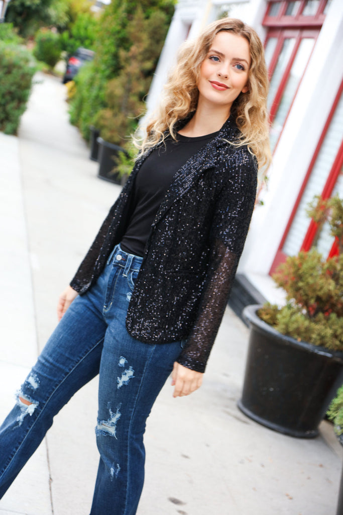 Be Your Own Star Black Sequin Open Blazer-Timber Brooke Boutique, Online Women's Fashion Boutique in Amarillo, Texas