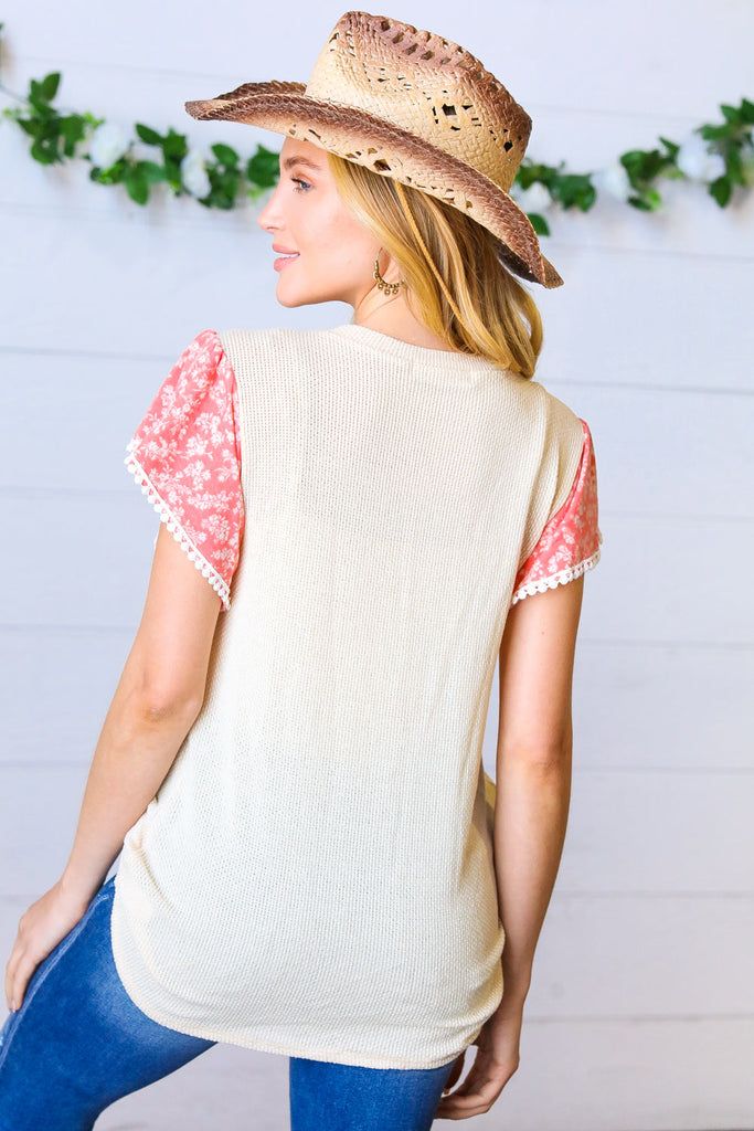 Coral & Sand Floral Short Flutter Sleeve Top-Timber Brooke Boutique, Online Women's Fashion Boutique in Amarillo, Texas