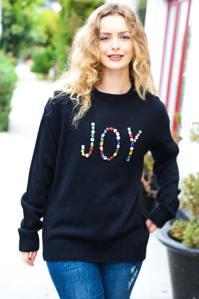 Give Back JOY Jewel Beaded Black Sweater-Timber Brooke Boutique, Online Women's Fashion Boutique in Amarillo, Texas