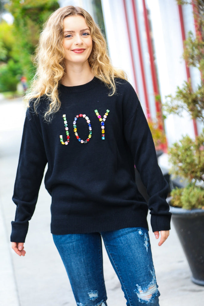 Give Back JOY Jewel Beaded Black Sweater-Timber Brooke Boutique, Online Women's Fashion Boutique in Amarillo, Texas