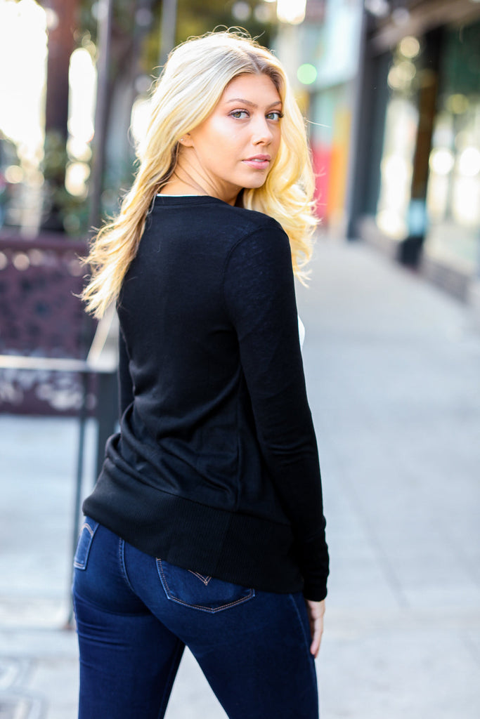 Day On The Town Black Snap Button Rib Detail Cardigan-Timber Brooke Boutique, Online Women's Fashion Boutique in Amarillo, Texas