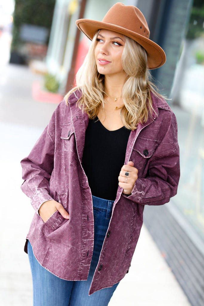 Eggplant Cotton Oversized Vintage Lightweight Washed Shacket-Timber Brooke Boutique, Online Women's Fashion Boutique in Amarillo, Texas