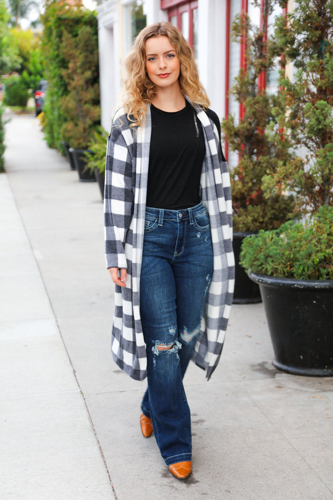 Get To Know You Black Buffalo Plaid Hacci Cardigan-Timber Brooke Boutique, Online Women's Fashion Boutique in Amarillo, Texas