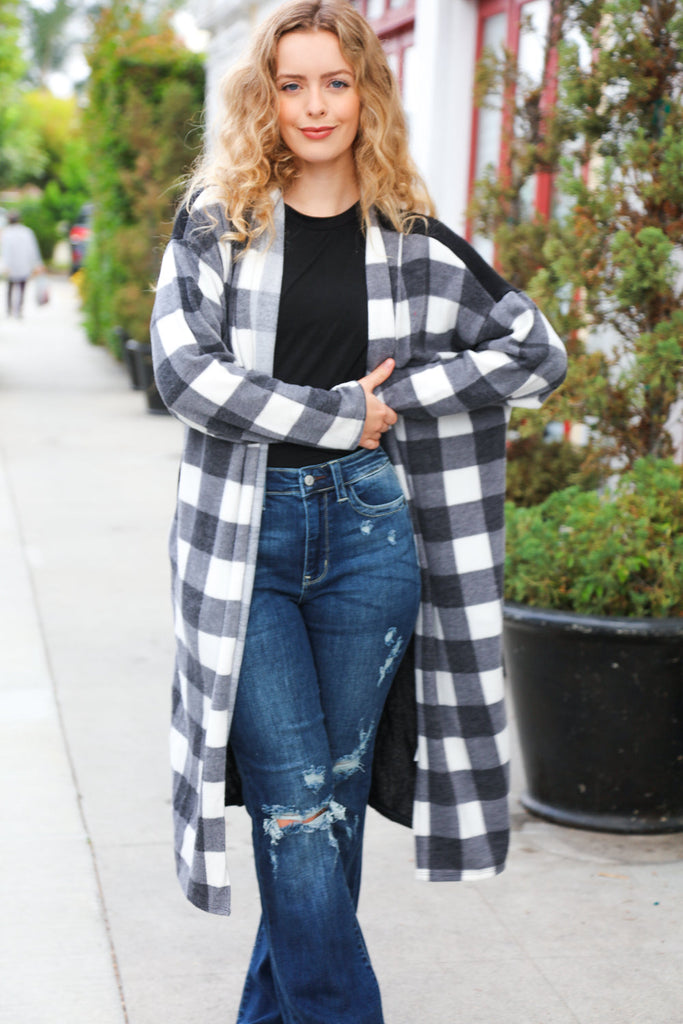 Get To Know You Black Buffalo Plaid Hacci Cardigan-Timber Brooke Boutique, Online Women's Fashion Boutique in Amarillo, Texas