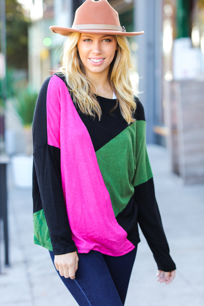 Black Pink & Olive Dolman Colorblock Top-Timber Brooke Boutique, Online Women's Fashion Boutique in Amarillo, Texas