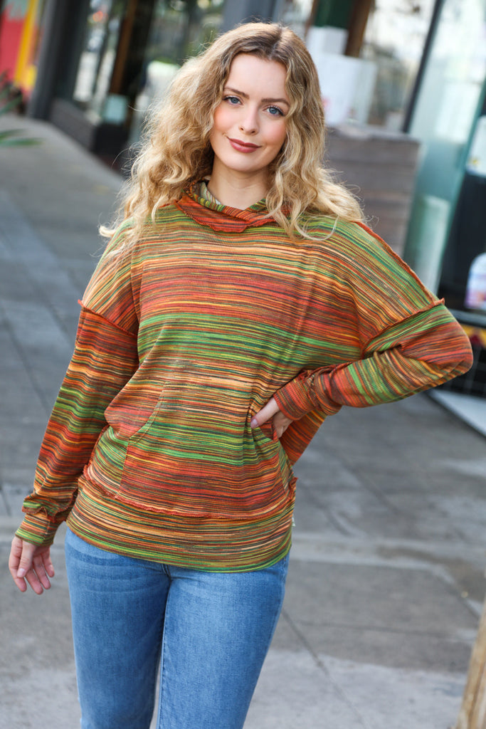 Going With You Orange & Green Space Dye Thermal Hoodie-Timber Brooke Boutique, Online Women's Fashion Boutique in Amarillo, Texas